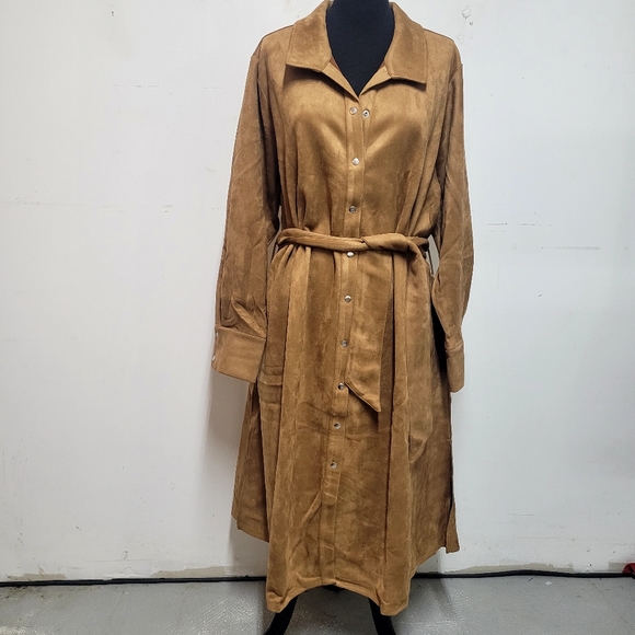 New! Everyday Jones Faux Suede Belted Duster Camel Brown 3X - Picture 4 of 14